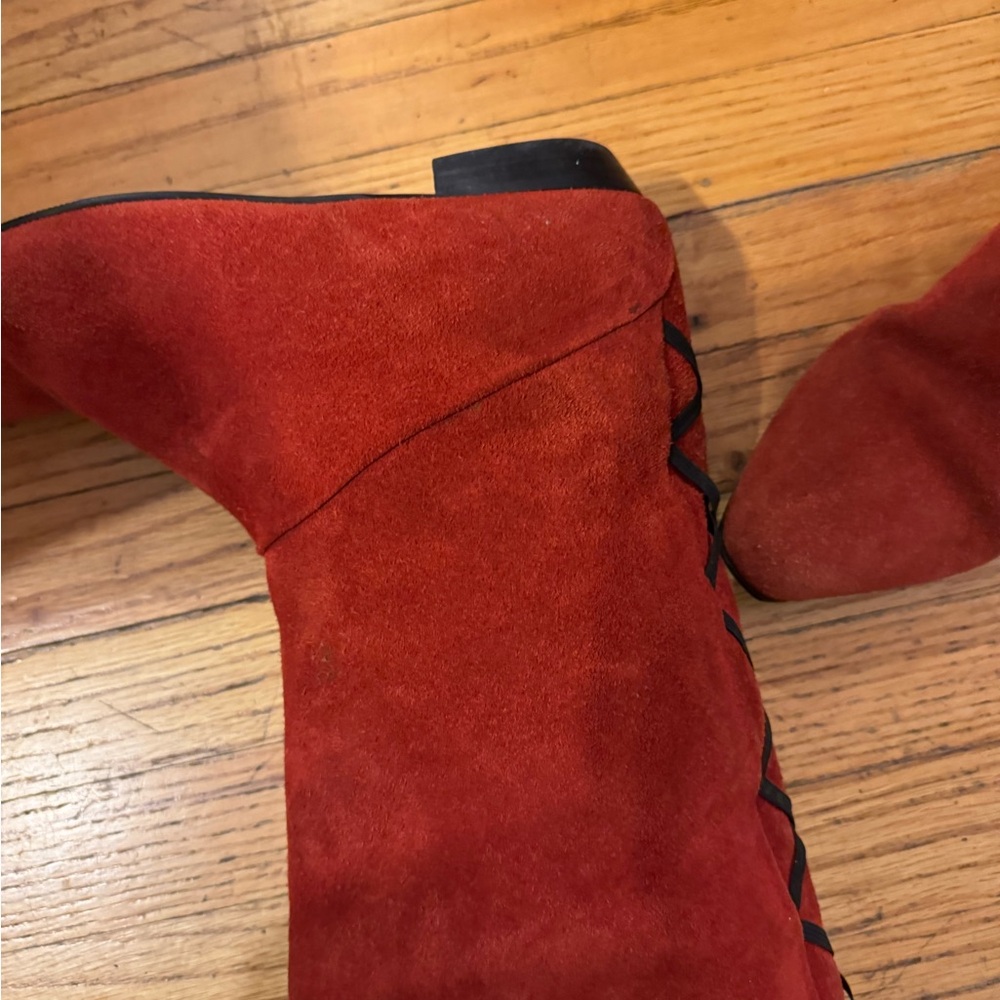 Red Italian Suede Knee-High Boots size 10 - Picture 7 of 9
